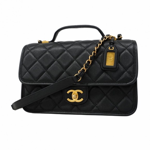 Chanel Matelasse Shoulder Bag with Chain, Caviar Skin, Black, Women's - Picture 1 of 10